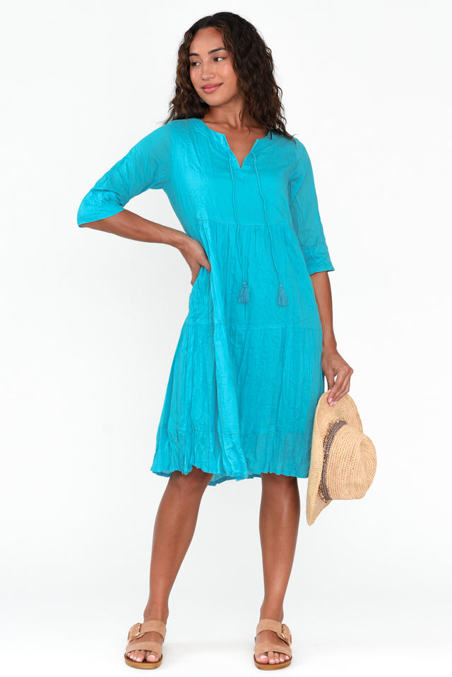 Milana Sky Blue Crinkle Cotton Dress banner image