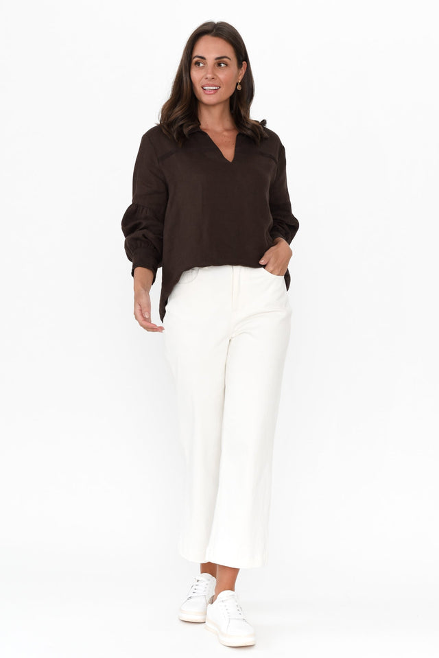 Milicent Chocolate Linen Collared Shirt image 6