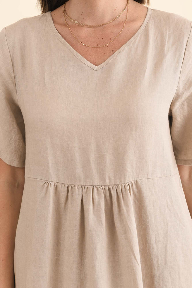 Miller Beige Linen Tiered Dress,Brunette model,alt text|model:MJ image 7