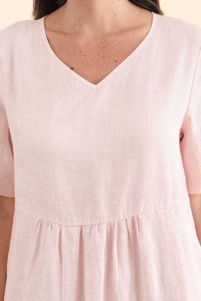 Miller Blush Linen Tiered Dress,Brunette model,alt text|model:MJ image 7