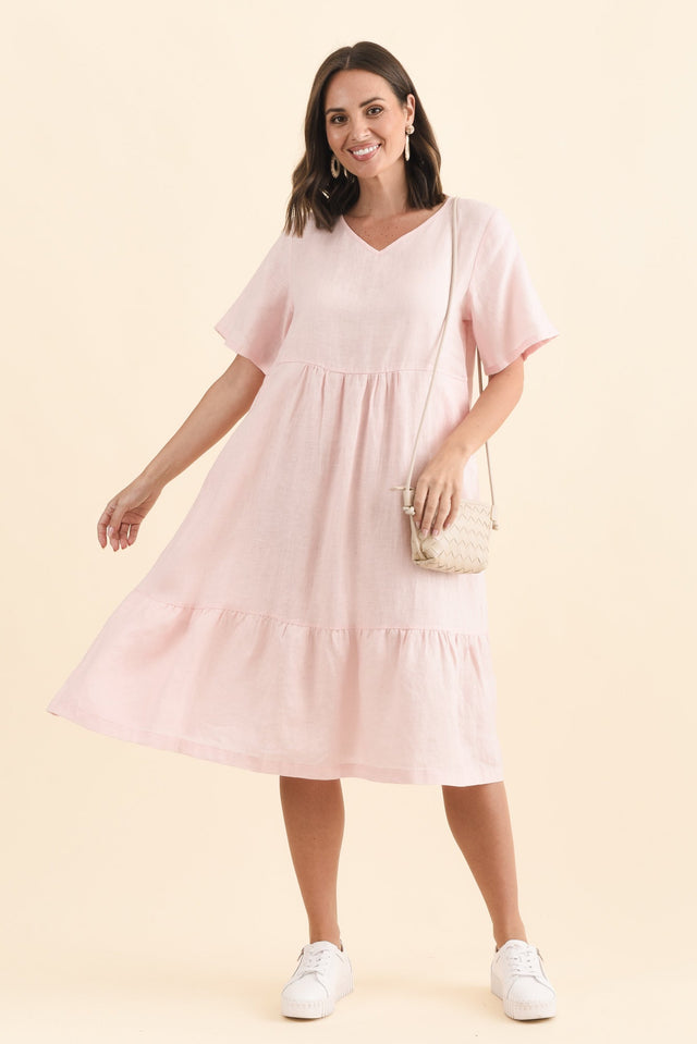 Miller Blush Linen Tiered Dress,Brunette model,alt text|model:MJ image 4