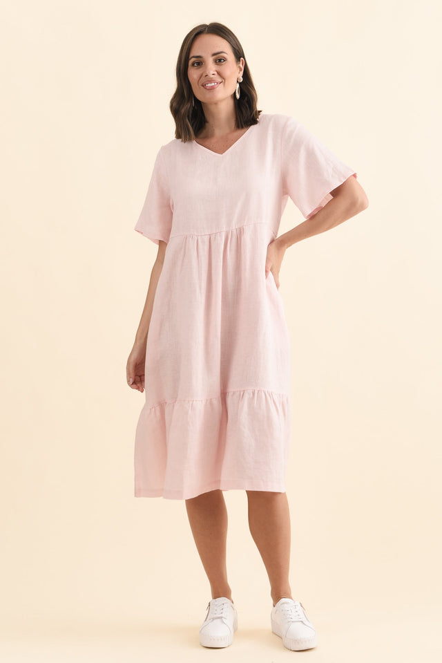 Miller Blush Linen Tiered Dress,Brunette model,alt text|model:MJ image 8