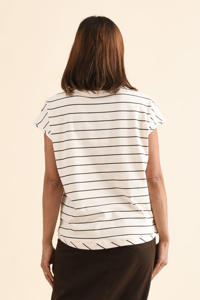 Mindy Cream Stripe Cotton Shell Tee,Back,Brunette model,alt text|model:Cara image 4