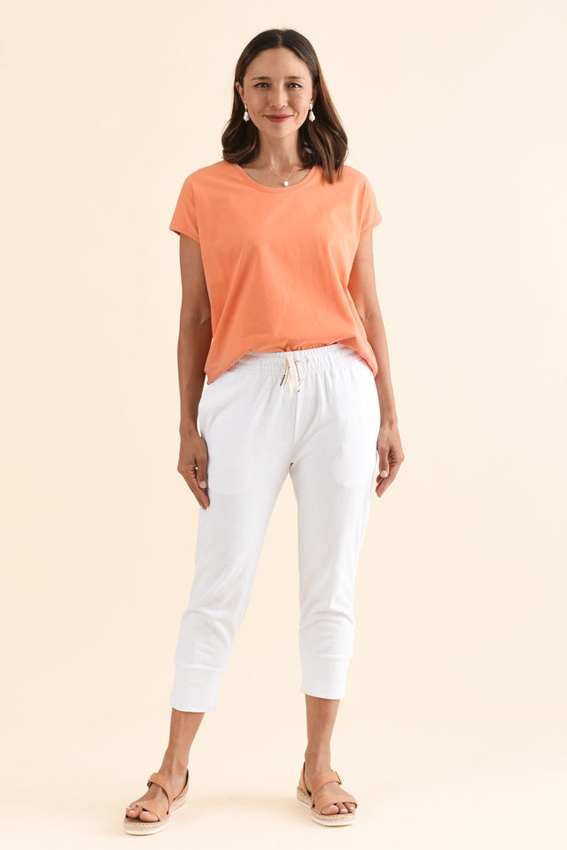 Mindy Orange Cotton Shell Tee,Full Body,Brunette model,alt text|model:Cara image 2