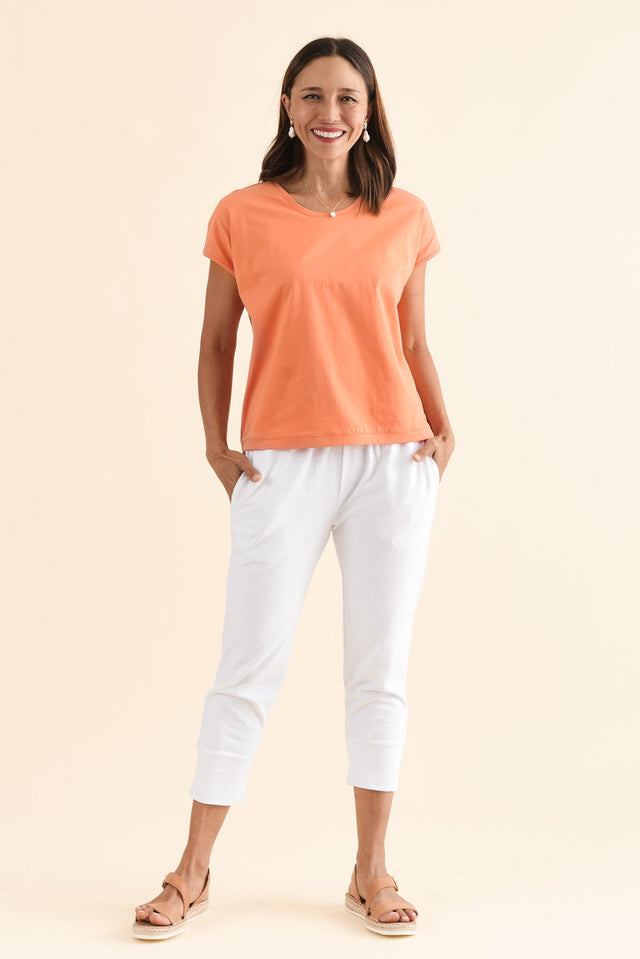 Mindy Orange Cotton Shell Tee,Full Body,Brunette model,alt text|model:Cara image 6
