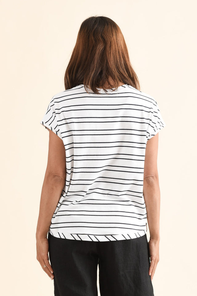 Mindy White Stripe Cotton Shell Tee,Back,Brunette model,alt text|model:Cara image 4