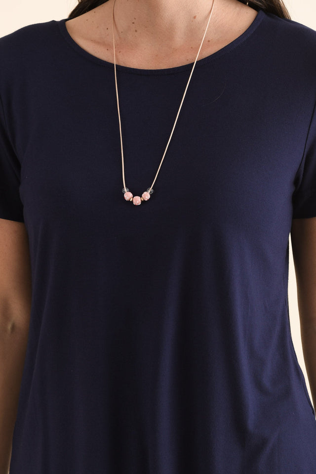 Minelli Navy Bamboo Tee,Detail,Brunette model,alt text|model:MJ image 5