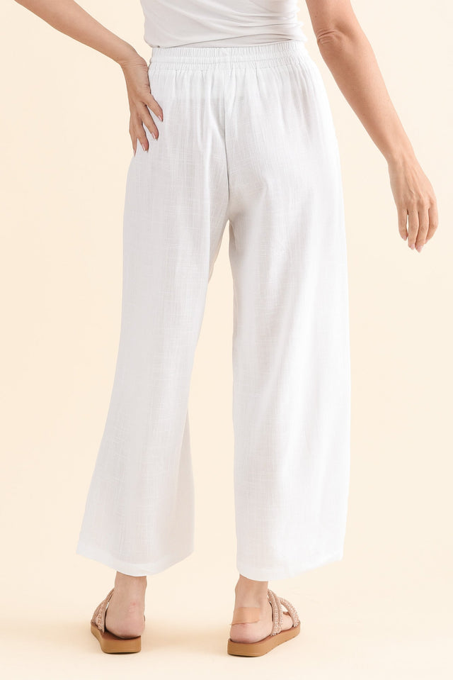 Minnelli White Linen Cotton Pants,Back,Brunette model,alt text|model:MJ image 4