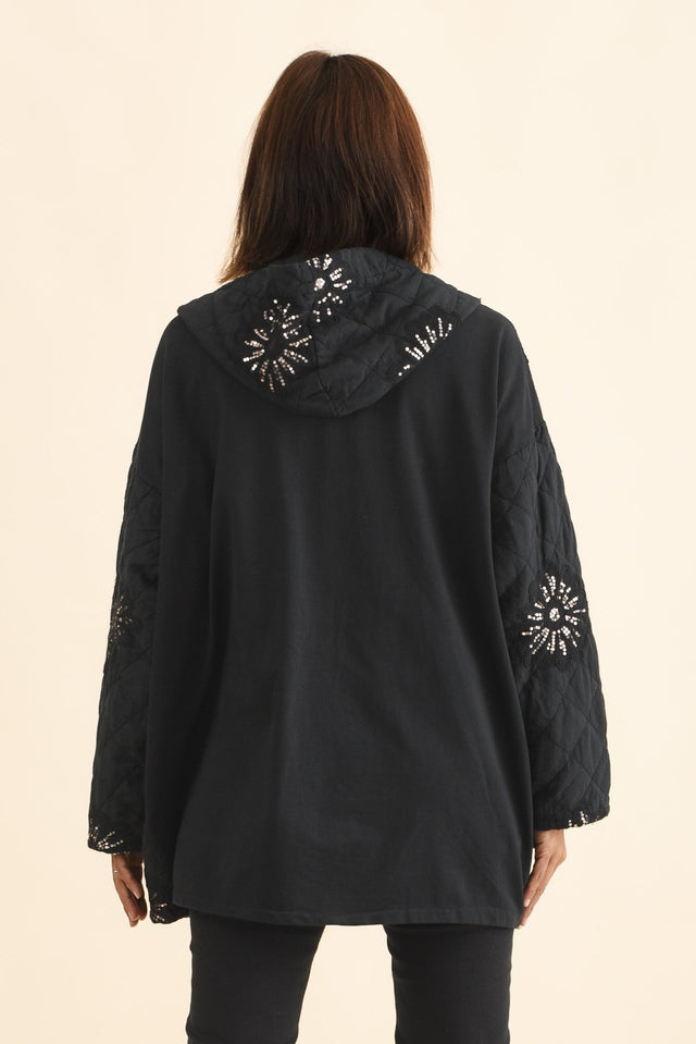 Mintaro Black Sequin Quilted Jacket,Brunette model,alt text|model:Cara image 5