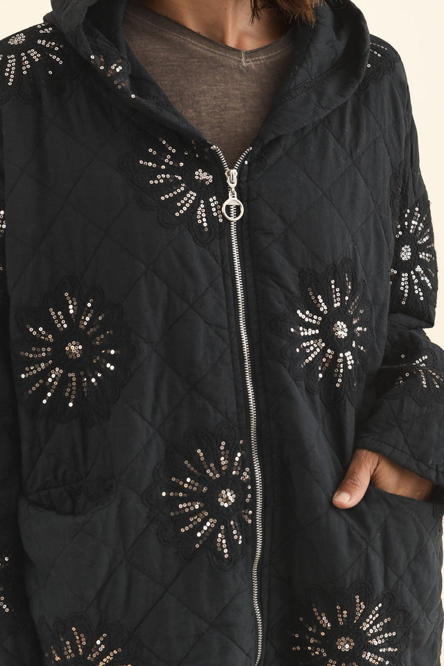 Mintaro Black Sequin Quilted Jacket,Brunette model,alt text|model:Cara image 6