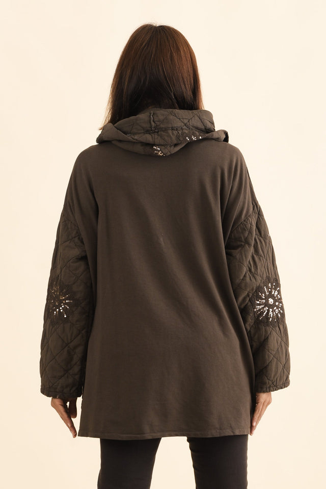Mintaro Chocolate Sequin Quilted Jacket,Brunette model,alt text|model:Cara image 5