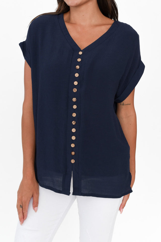 Miray Navy Cotton Blend Button Top image 4