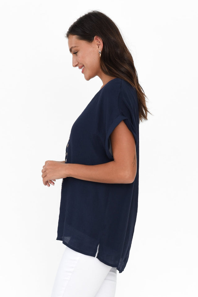 Miray Navy Cotton Blend Button Top image 5