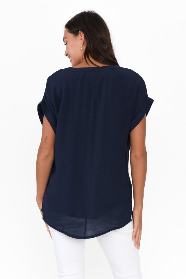 Miray Navy Cotton Blend Button Top image 6