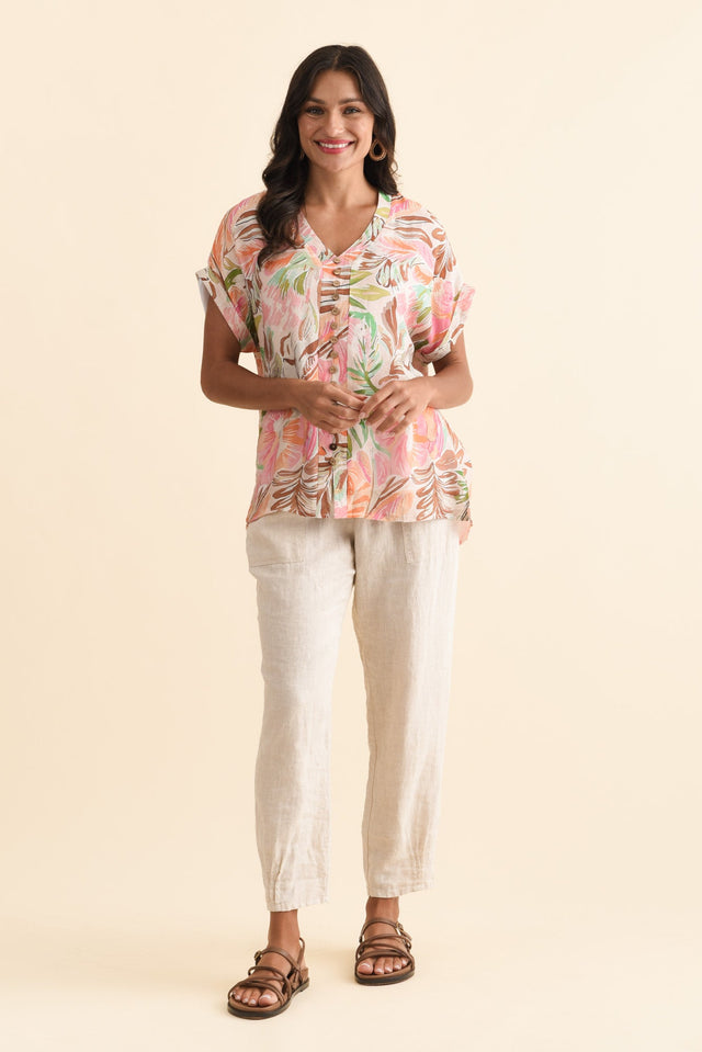 Miray Pink Tropical Button Top,Brunette model,alt text|model:Brontie image 7