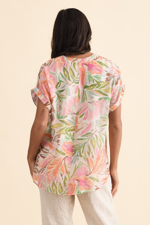 Miray Pink Tropical Button Top,Brunette model,alt text|model:Brontie image 5