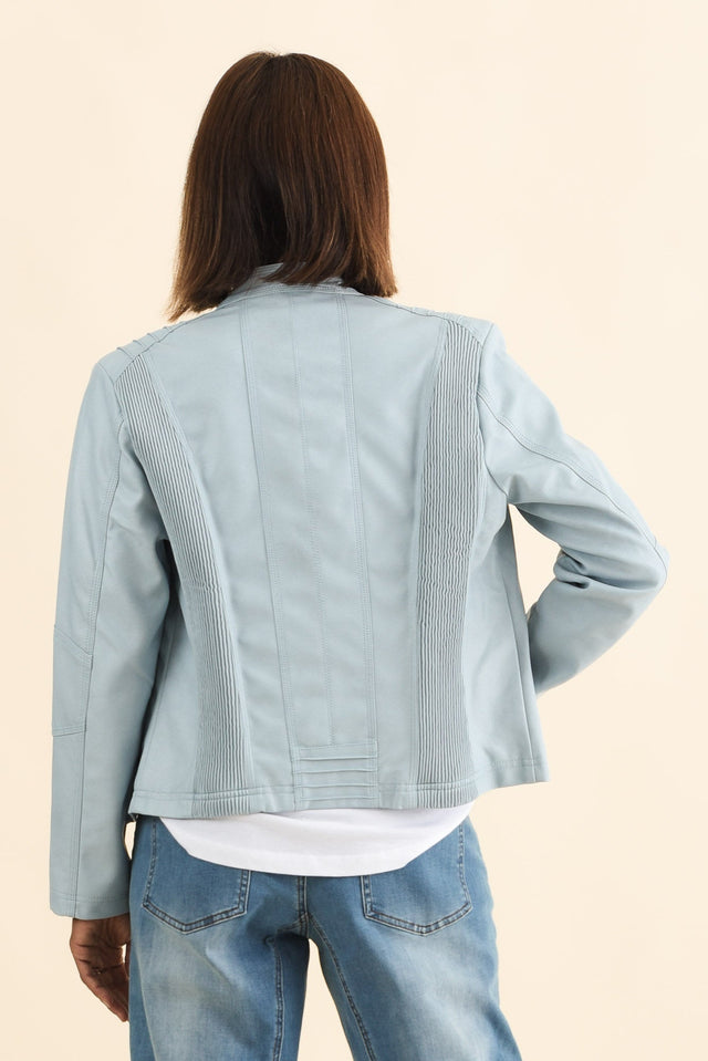 Mitchell Blue Faux Leather Biker Jacket,Brunette model,alt text|model:Cara image 5