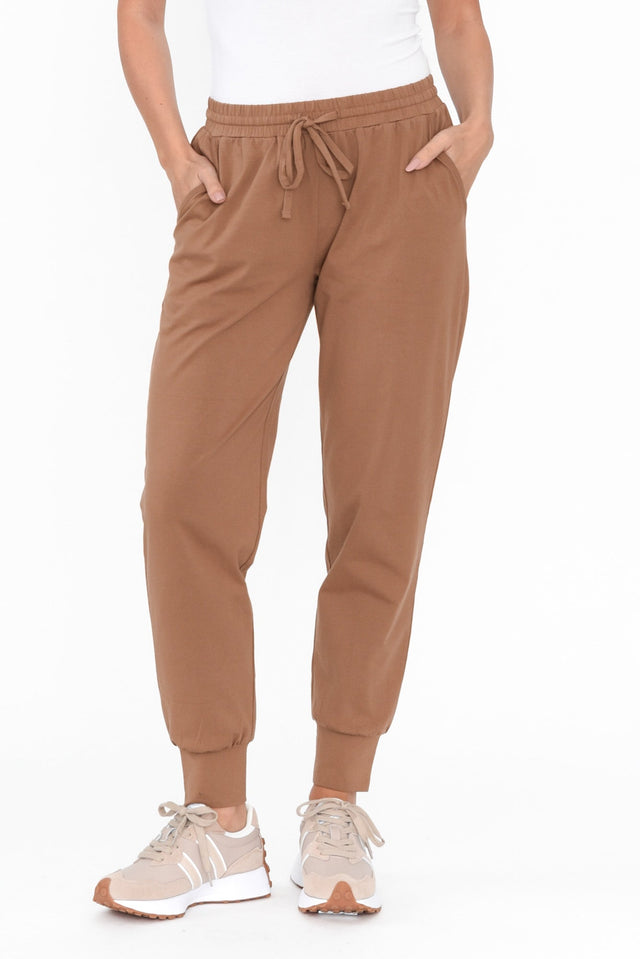 Mocha Cotton Everyday Tie Pants length_Full rise_Mid print_Plain colour_Brown PANTS   alt text|model:MJ;wearing:XS image 1