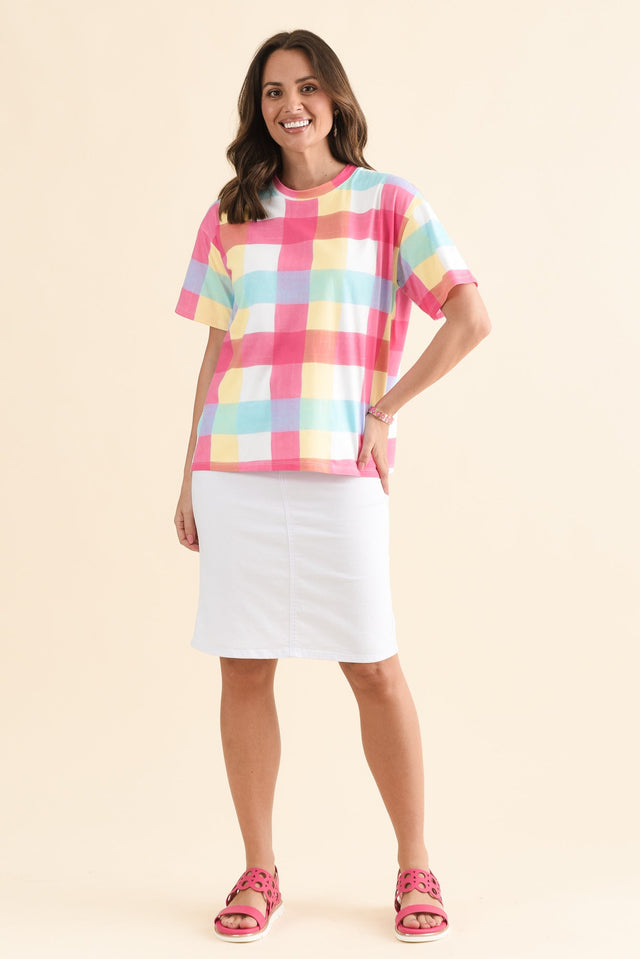Monaco Blue Check Cotton Top,Full Body,Brunette model,alt text|model:MJ image 2