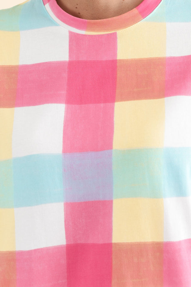 Monaco Blue Check Cotton Top,Detail,Brunette model,alt text|model:MJ image 5