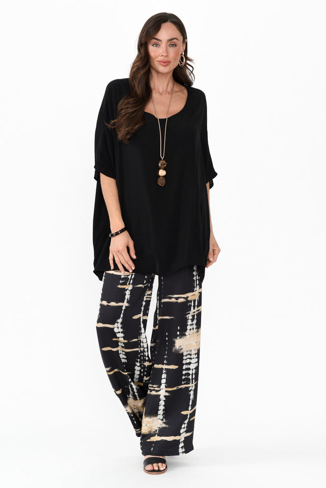 Monay Black Abstract Silk Blend Pants