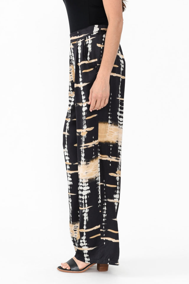 Monay Black Abstract Silk Blend Pants