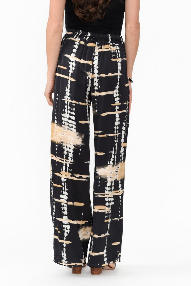 Monay Black Abstract Silk Blend Pants