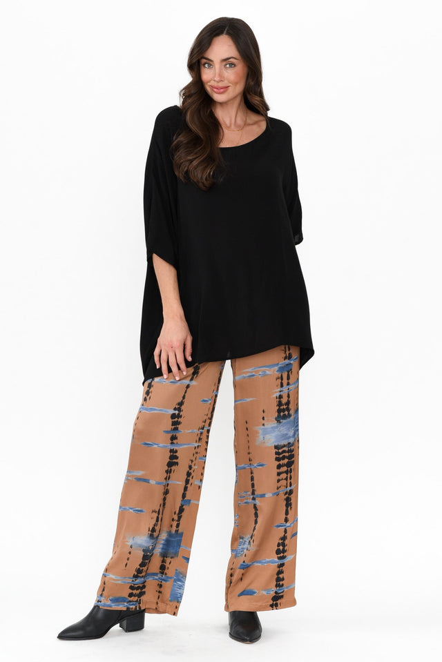 Monay Tan Abstract Silk Blend Pants