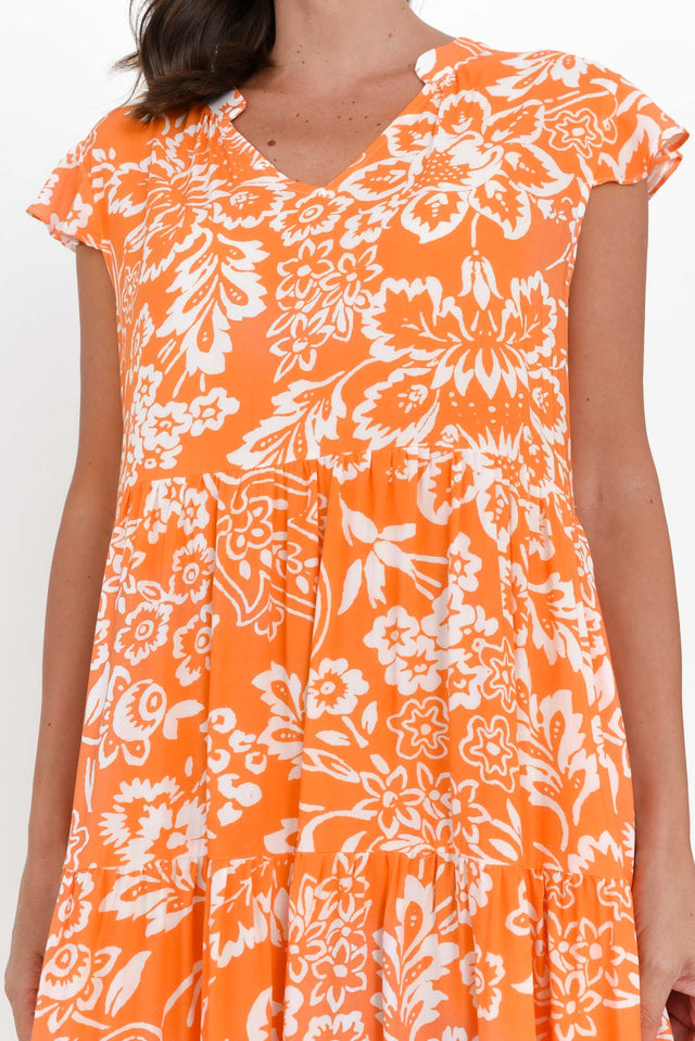 Monika Orange Flower Tier Dress