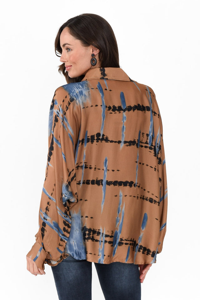 Monroe Tan Abstract Silk Blend Top