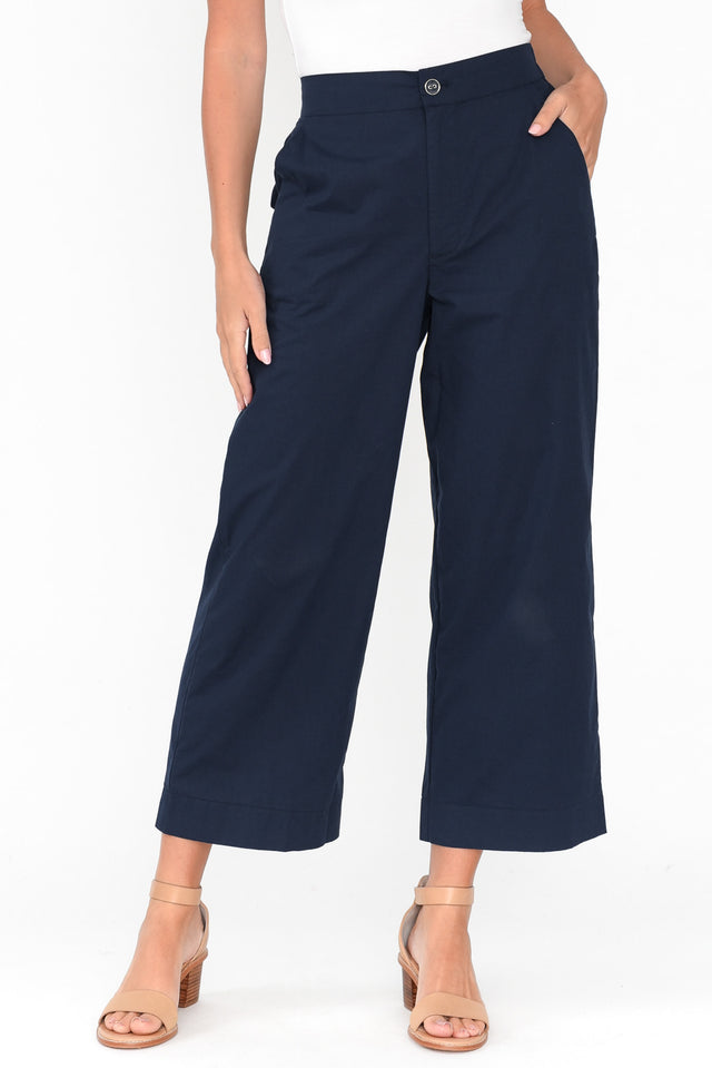 Montague Navy Cotton Crop Pants image 1