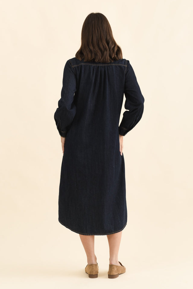 Montana Dark Blue Denim Shirt Dress,Back,Brunette model,alt text|model:MJ image 5