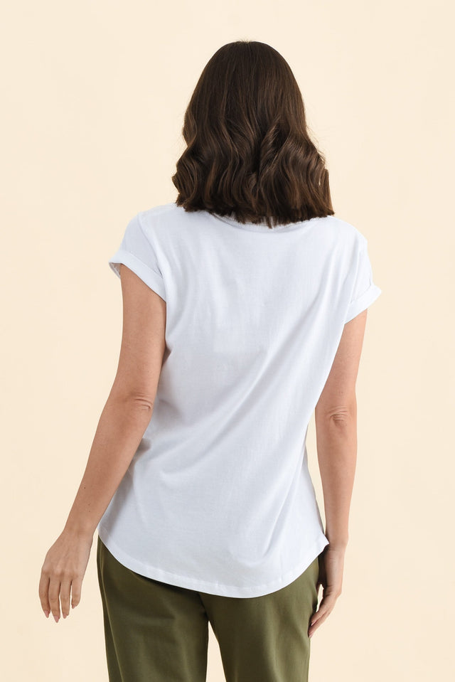 Monte White Cotton Vee Tee,Back,Brunette model,alt text|model:MJ image 5