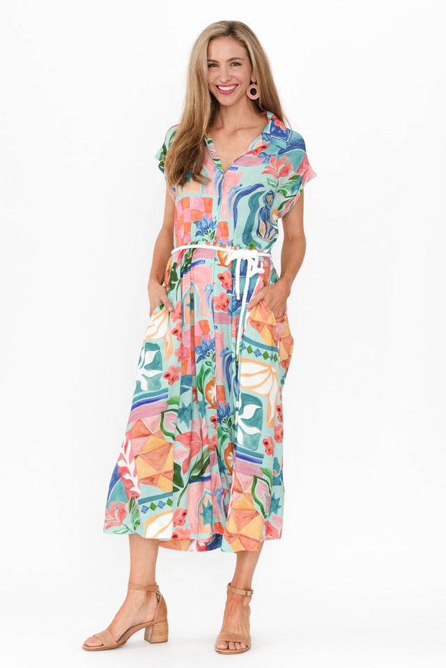 Morgana Blue Abstract Tie Shirt Dress image 8