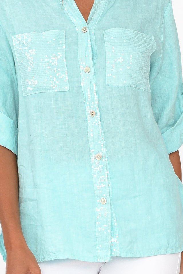 Morrigan Sky Linen Sequin Shirt image 5