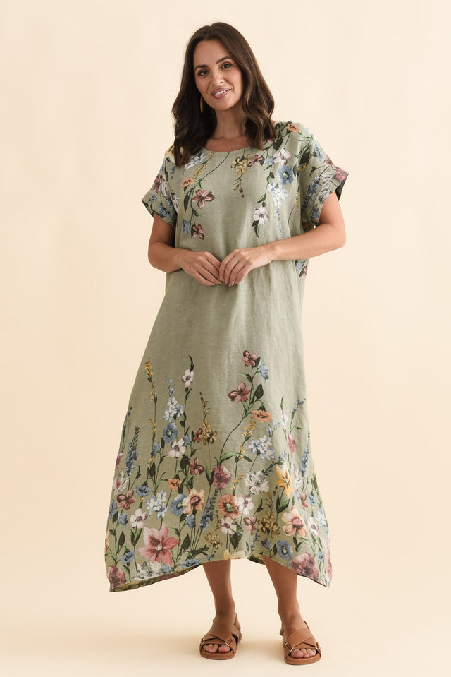 Morrison Sage Floral Linen Pocket Dress,Brunette model,alt text|model:MJ image 8