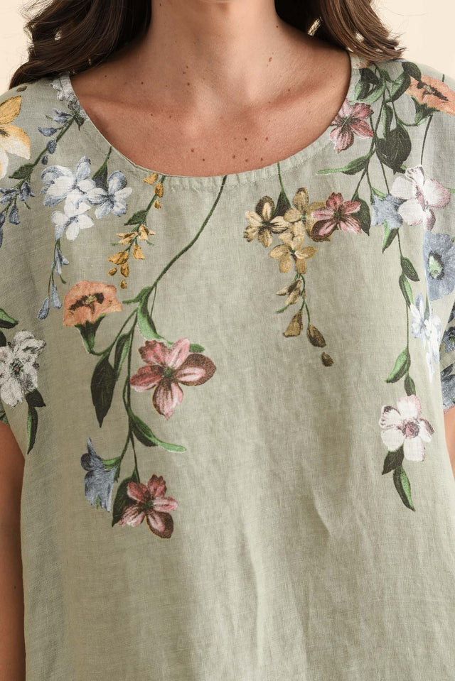 Morrison Sage Floral Linen Pocket Dress,Brunette model,alt text|model:MJ image 7