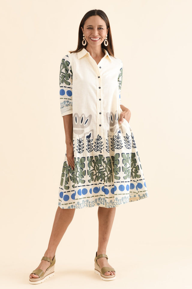 Mozlo White Motif Cotton Tie Dress,Full Body,Brunette model,alt text|model:Cara image 6