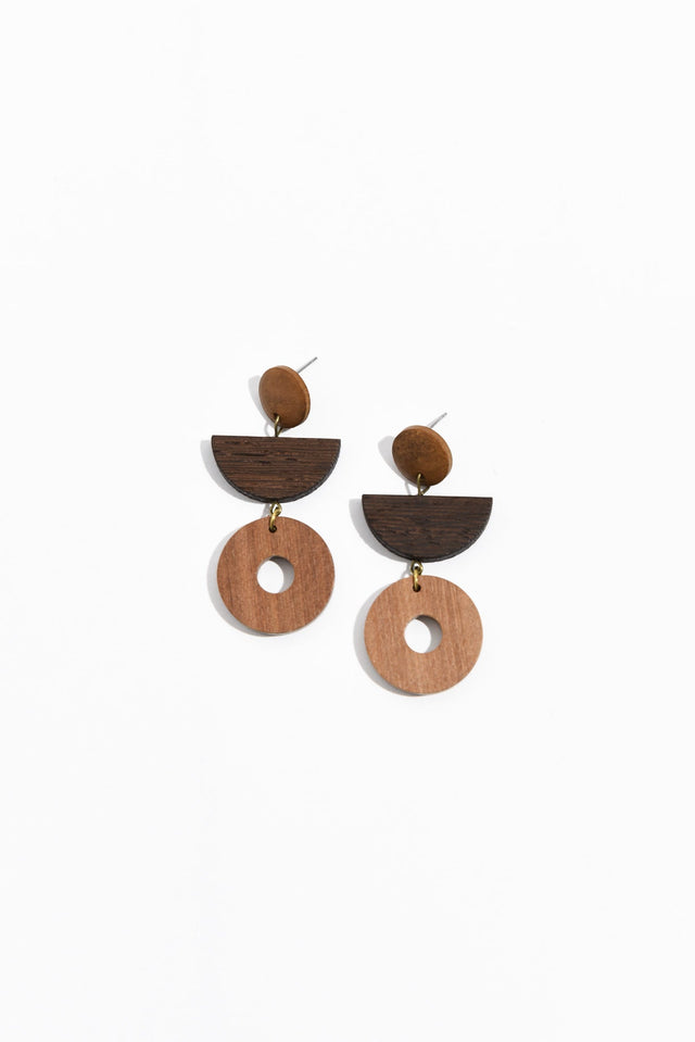 Mu Brown Wood Beaded Earrings image 1