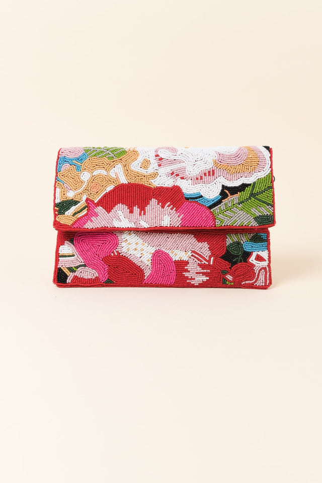 Mullins Pink Floral Beaded Clutch image 1