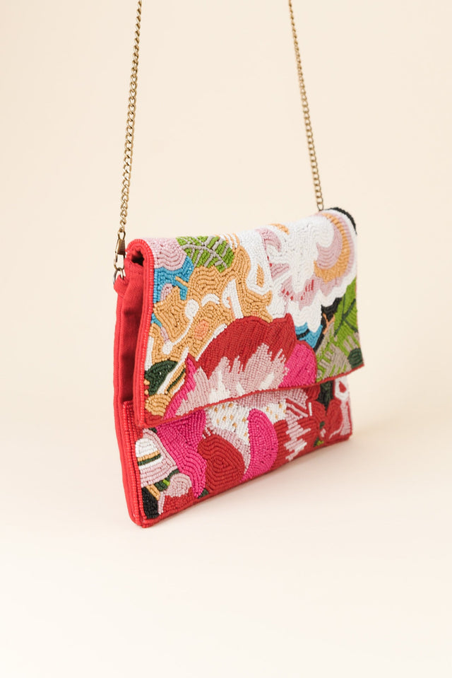 Mullins Pink Floral Beaded Clutch