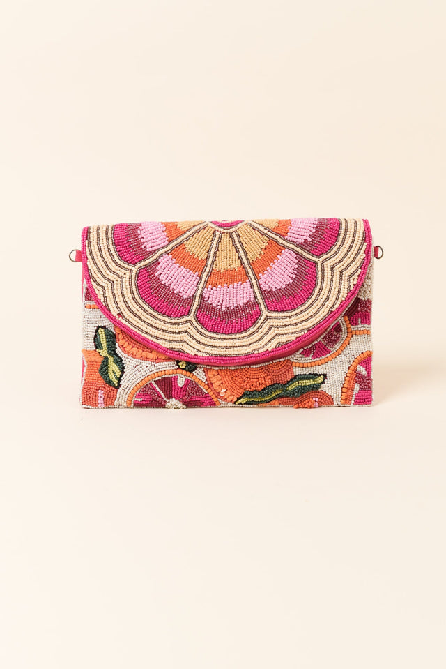 Mullins Pink Tropical Beaded Clutch image 1