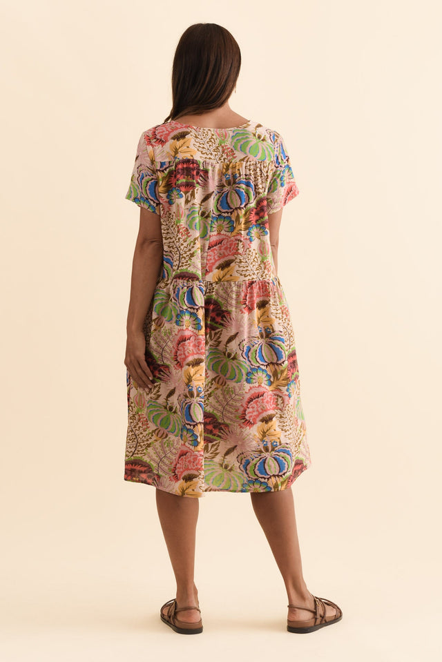 Murano Green Botanical Cotton Dress,Brunette model,alt text|model:Cara image 4