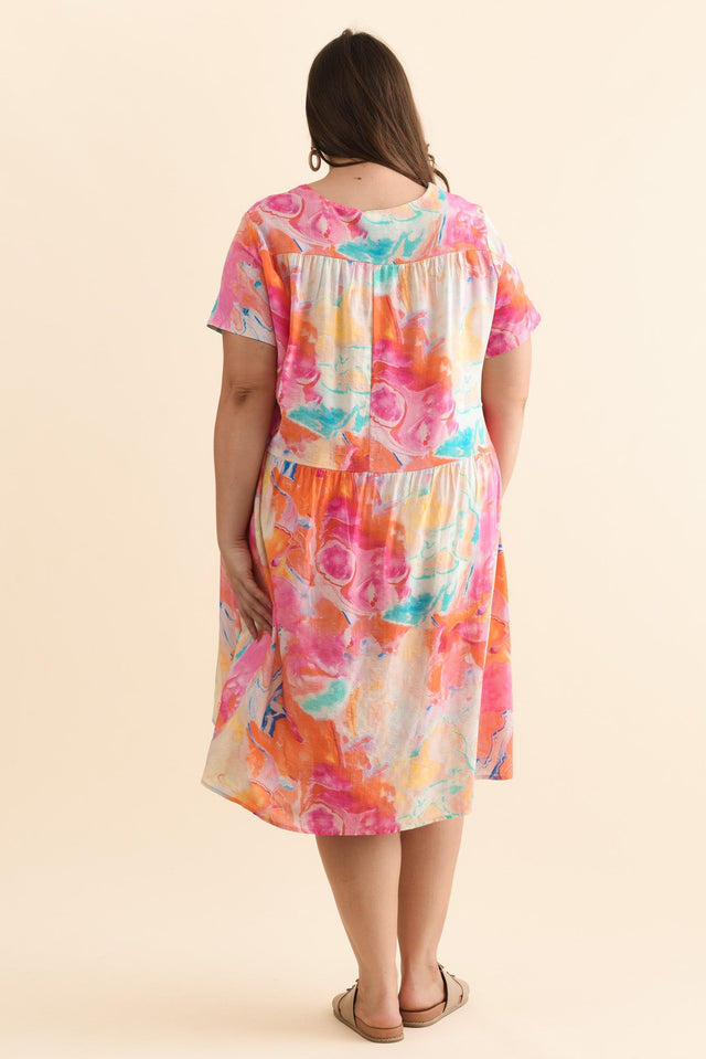 Murano Orange Abstract Cotton Dress,Brunette model,alt text|model:Gabby image 11