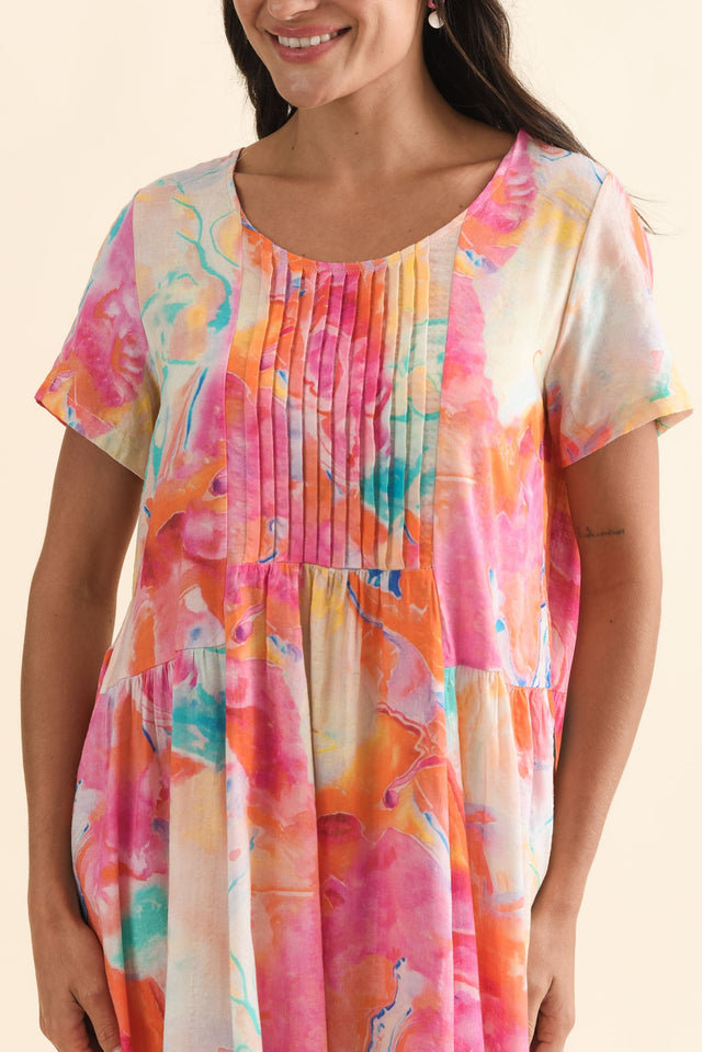 Murano Orange Abstract Cotton Dress,Brunette model,alt text|model:Brontie image 6