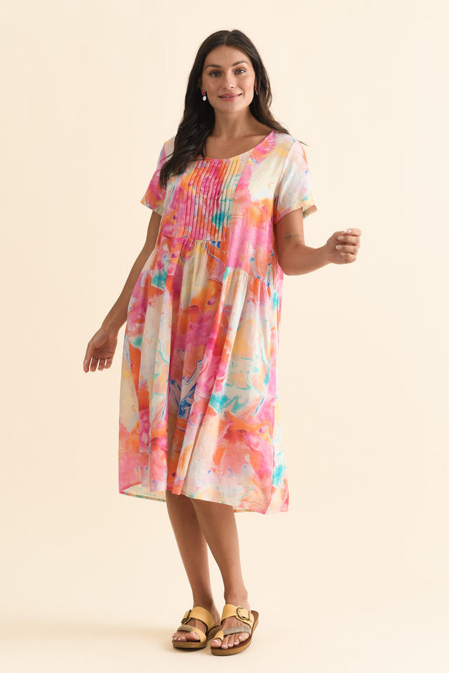 Murano Orange Abstract Cotton Dress,Brunette model,alt text|model:Brontie image 7