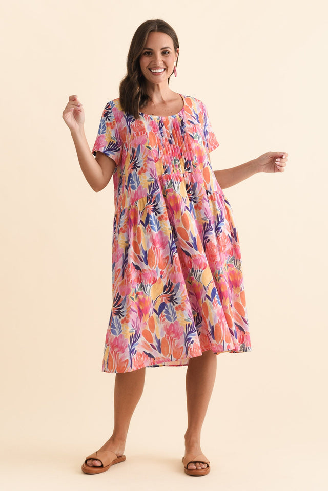 Murano Pink Garden Cotton Dress,Brunette model,alt text|model:MJ image 8