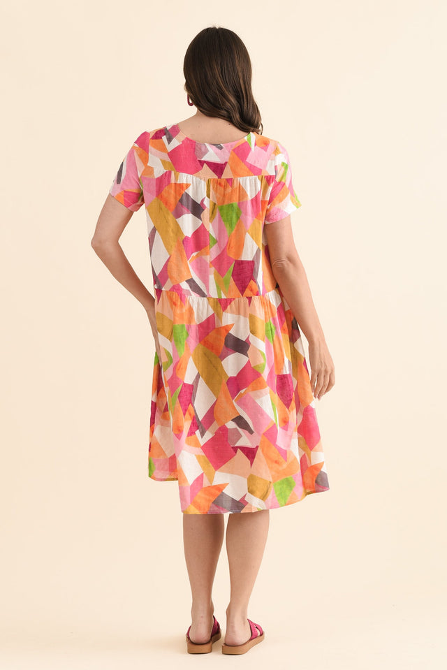 Murano Pink Geo Cotton Dress,Back,Brunette model,alt text|model:MJ image 4
