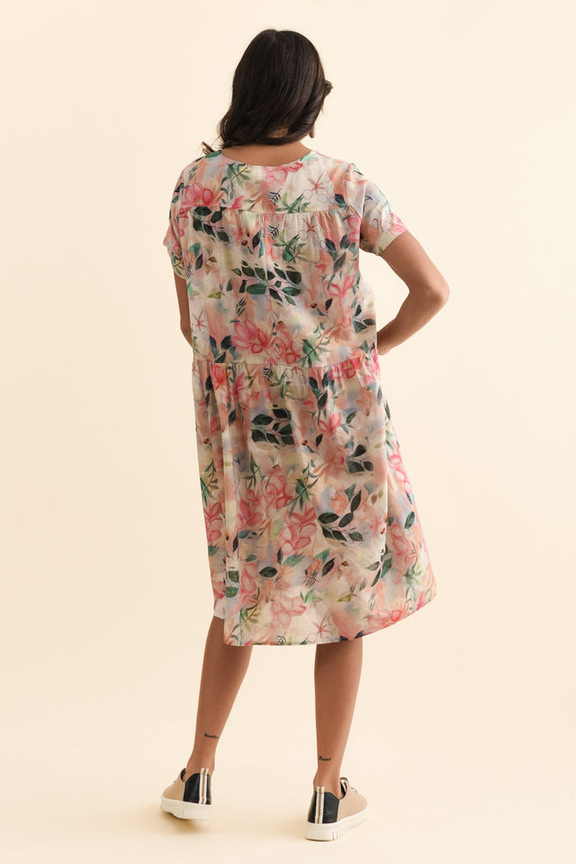 Murano Pink Wildflower Cotton Dress,Brunette model,alt text|model:Brontie image 5