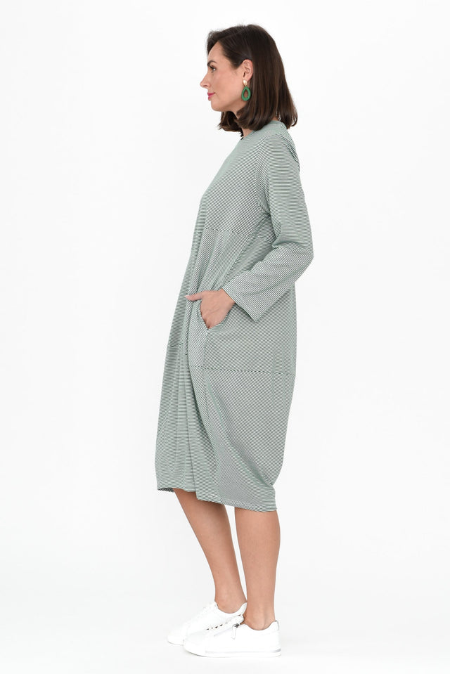 Muriel Green Stripe Cotton Blend Dress image 4